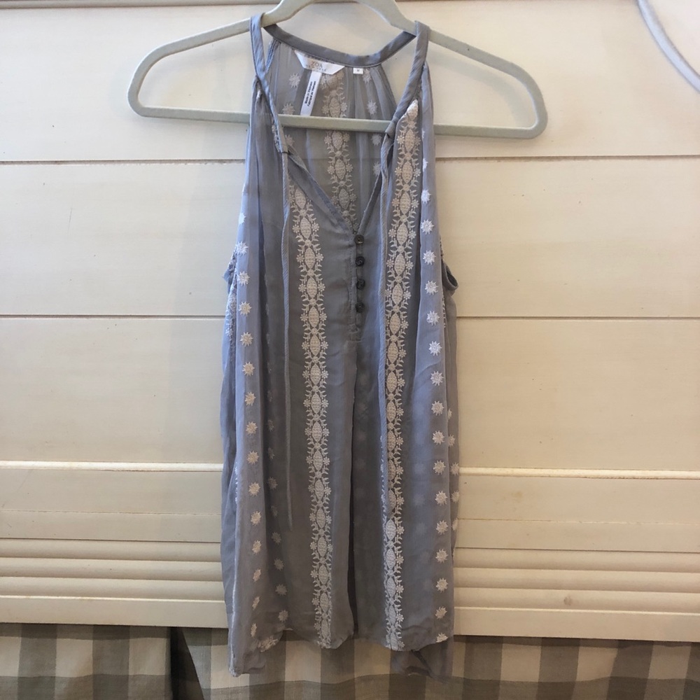 Anthropologie Zoa Sheer Embroidered Tank